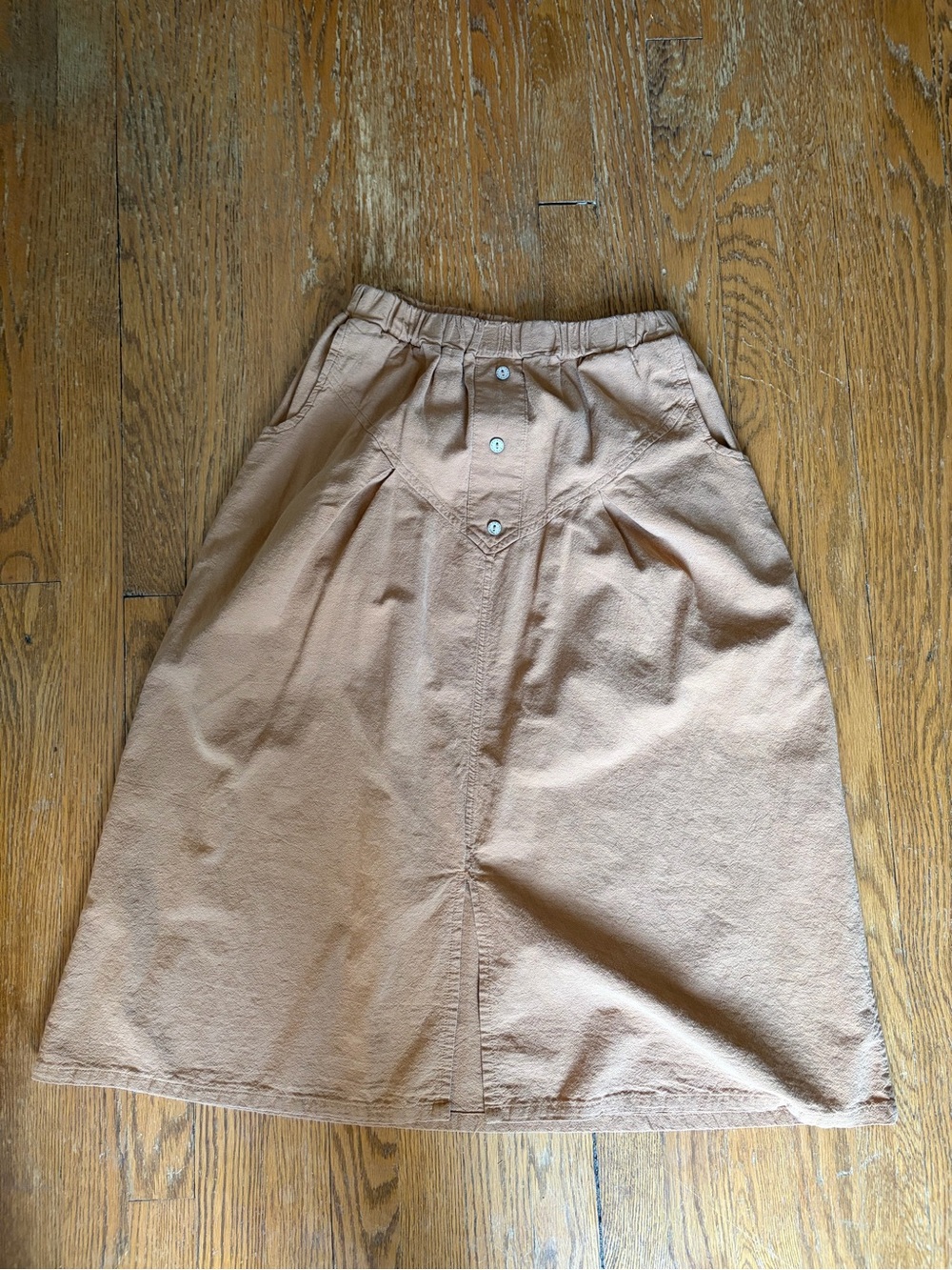 Handmade Camel Linen Cotton A-Line Skirt with Front Slit Size Small